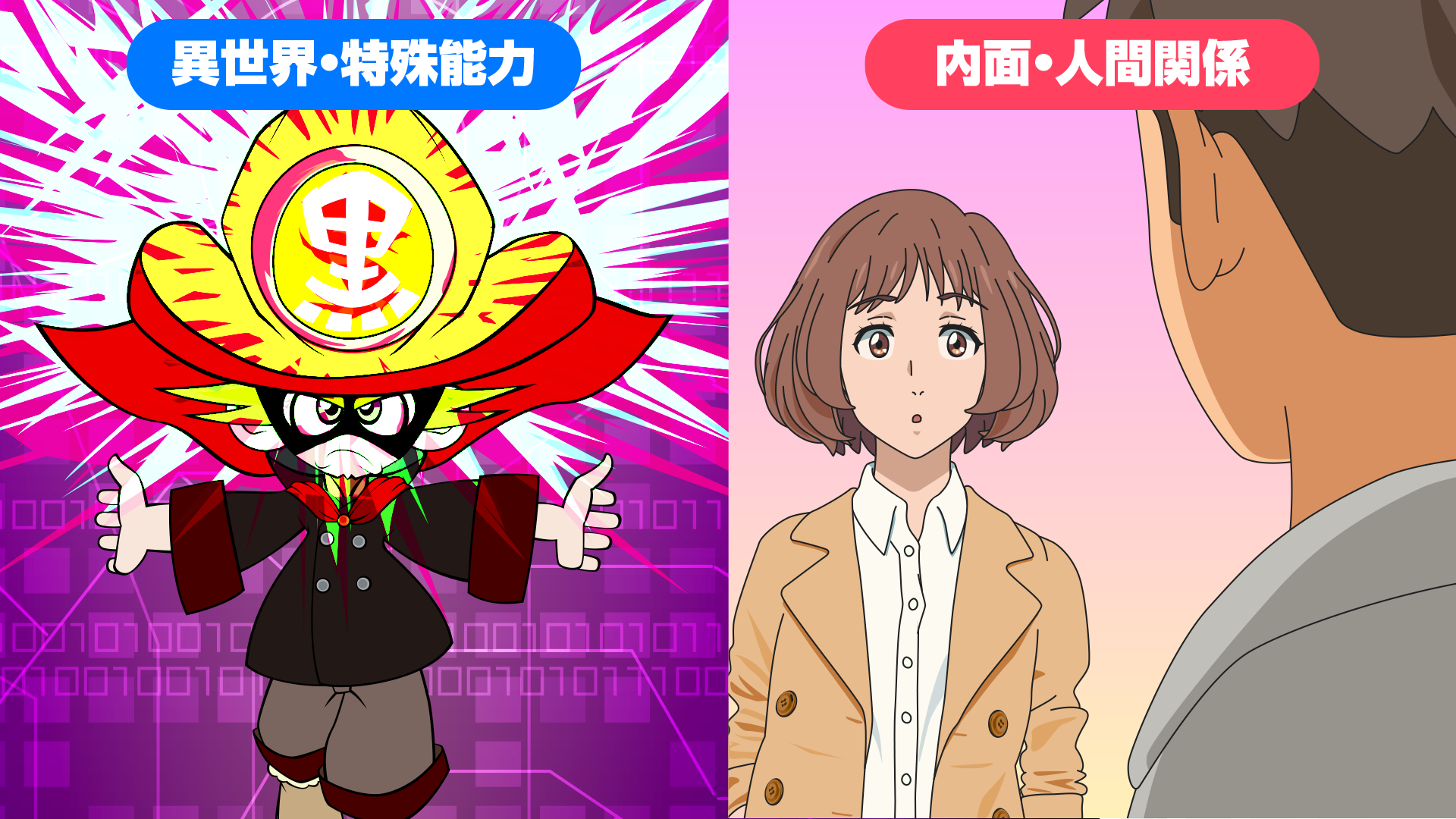 特殊能力キャラと、恋愛キャラのイラスト